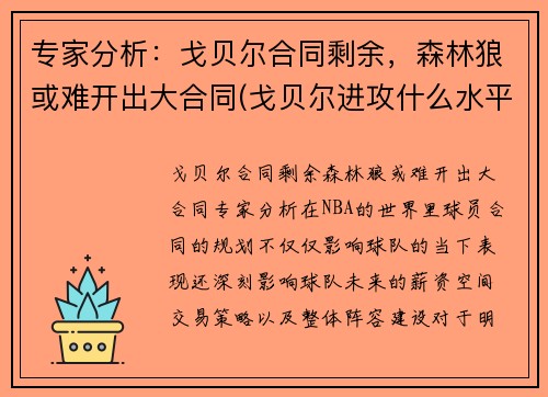 专家分析：戈贝尔合同剩余，森林狼或难开出大合同(戈贝尔进攻什么水平)