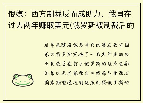 俄媒：西方制裁反而成助力，俄国在过去两年赚取美元(俄罗斯被制裁后的物价)